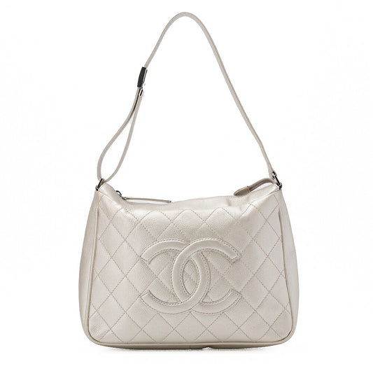 CHANEL Caviar Skin Matelasse Coco Mark One Shoulder Champagne Gold Silver Fittings Brand [Used] [Free Shipping]