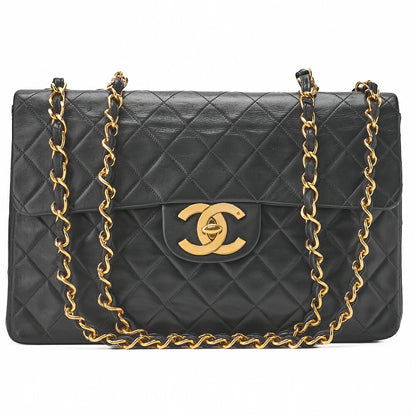 CHANEL Chain Shoulder Bag Deca Matelasse Single Flap 34cm Lambskin Black Gold-Tone Hardware, Pre-Owned