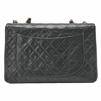 CHANEL Chain Shoulder Bag Deca Matelasse Single Flap 34cm Lambskin Black Gold-Tone Hardware, Pre-Owned