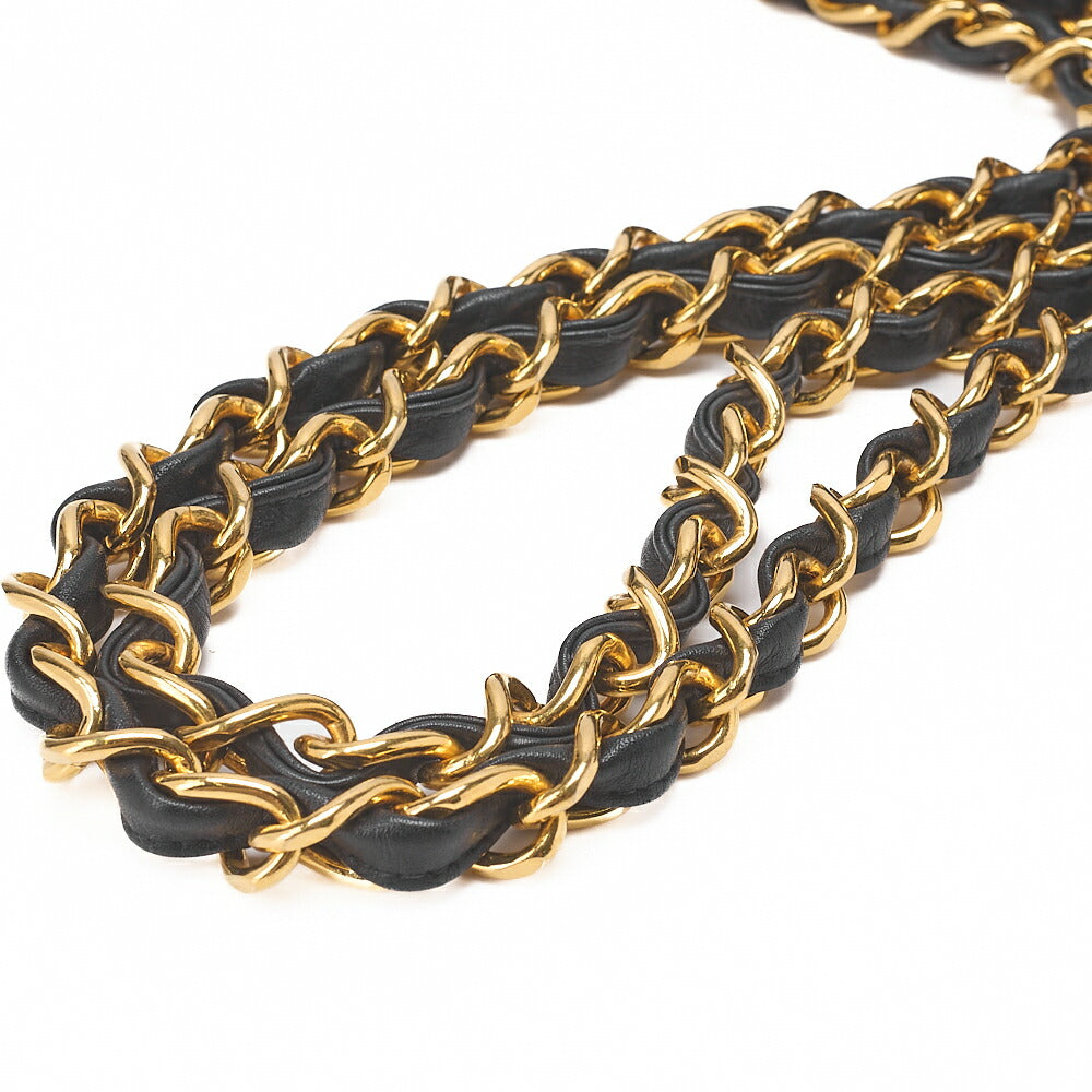 CHANEL Chain Shoulder Bag Deca Matelasse Single Flap 34cm Lambskin Black Gold-Tone Hardware, Pre-Owned