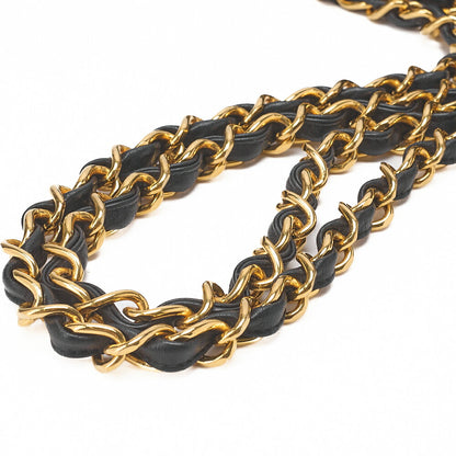 CHANEL Chain Shoulder Bag Deca Matelasse Single Flap 34cm Lambskin Black Gold-Tone Hardware, Pre-Owned