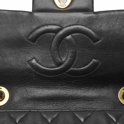 CHANEL Chain Shoulder Bag Deca Matelasse Single Flap 34cm Lambskin Black Gold-Tone Hardware, Pre-Owned
