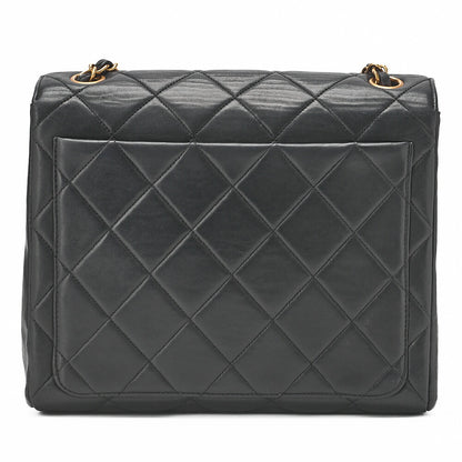 CHANEL Chain Shoulder Bag Square Single Flap Lambskin Black Gold-Tone Hardware, Pre-Owned
