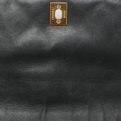 CHANEL Chain Shoulder Bag Square Single Flap Lambskin Black Gold-Tone Hardware, Pre-Owned