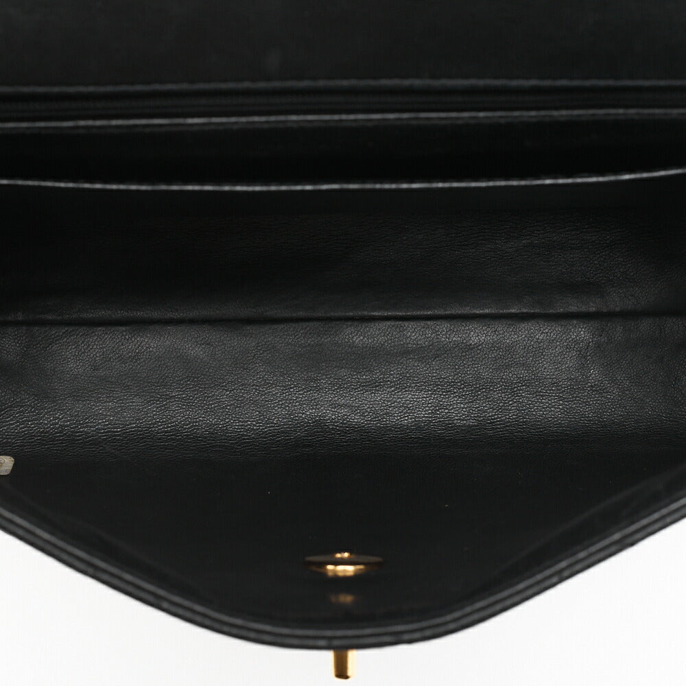 CHANEL Chain Shoulder Bag Square Single Flap Lambskin Black Gold-Tone Hardware, Pre-Owned