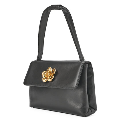 CHANEL Handbag Camellia Leather Black Gold-Tone Hardware, Pre-Owned