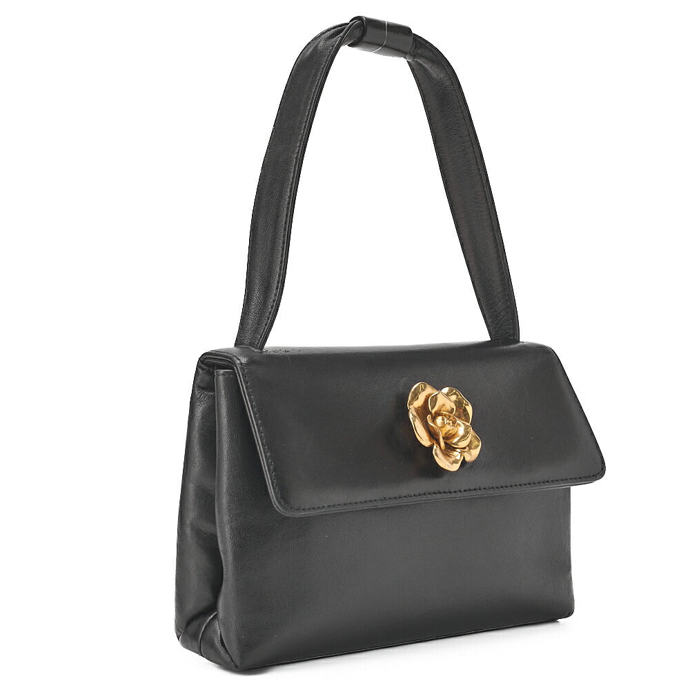 CHANEL Handbag Camellia Leather Black Gold-Tone Hardware, Pre-Owned
