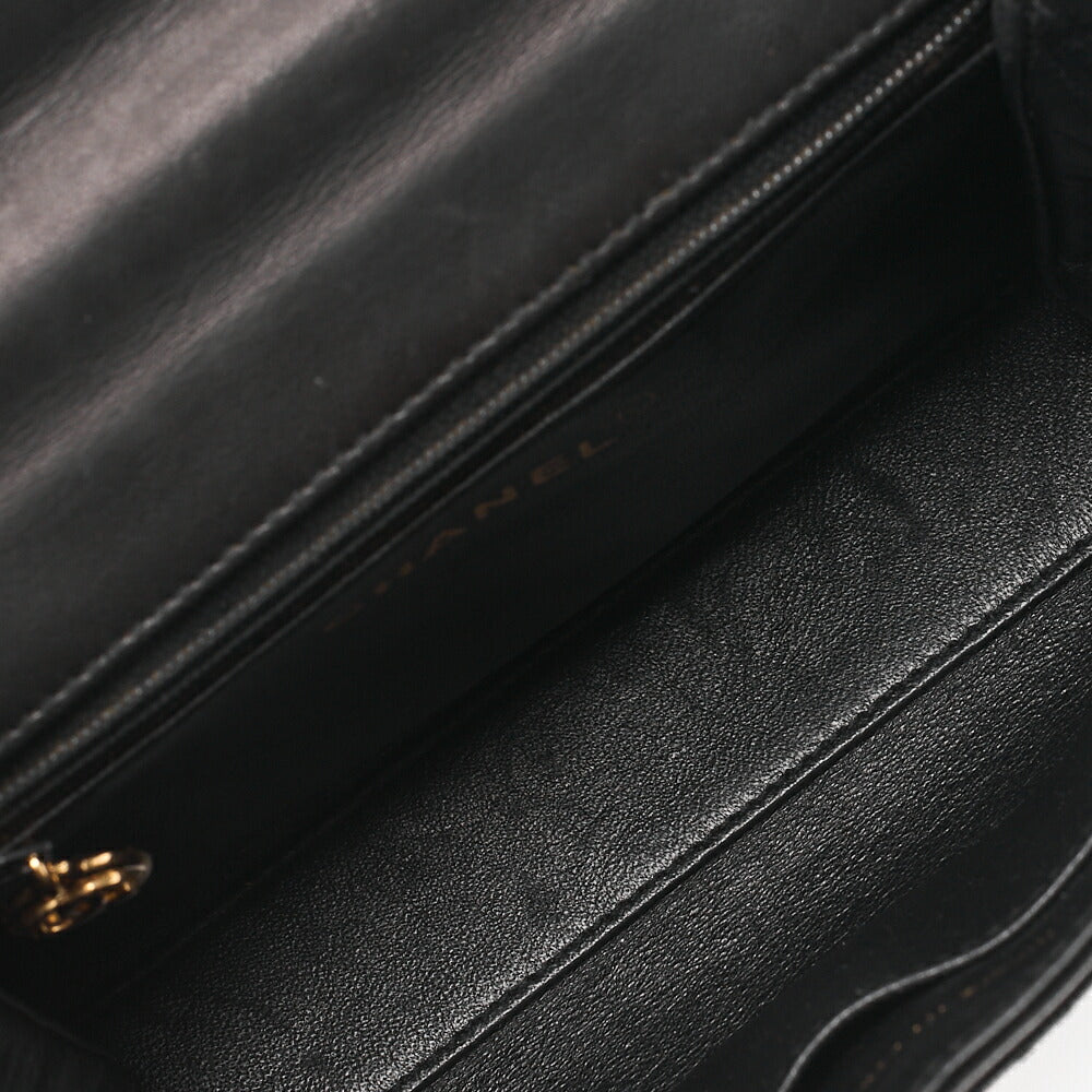 CHANEL Handbag Camellia Leather Black Gold-Tone Hardware, Pre-Owned