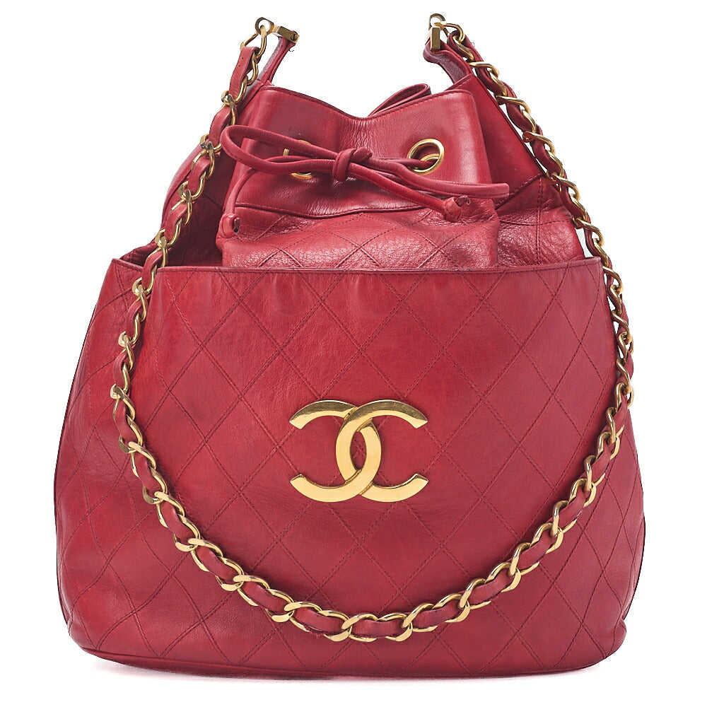 CHANEL Chain Shoulder Bag Cocomark Bicolore Lambskin Red Large Gold-Tone Hardware, Pre-Owned