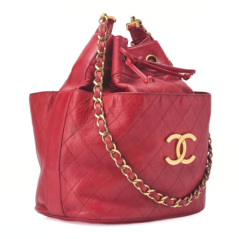 CHANEL Chain Shoulder Bag Cocomark Bicolore Lambskin Red Large Gold-Tone Hardware, Pre-Owned
