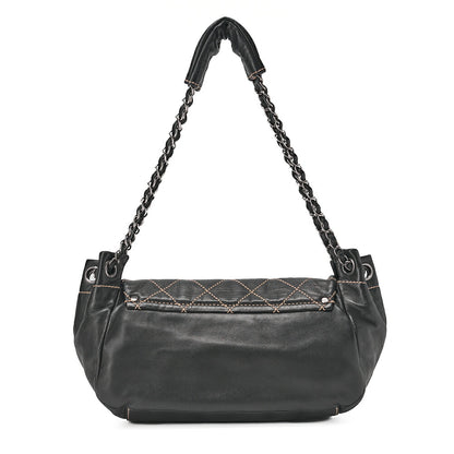 CHANEL Chain Shoulder Bag Wild Stitch Lambskin Big Coco Black Silver-Tone Hardware, Pre-Owned
