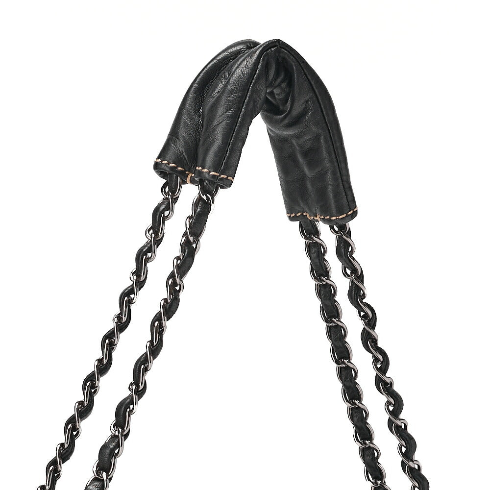 CHANEL Chain Shoulder Bag Wild Stitch Lambskin Big Coco Black Silver-Tone Hardware, Pre-Owned