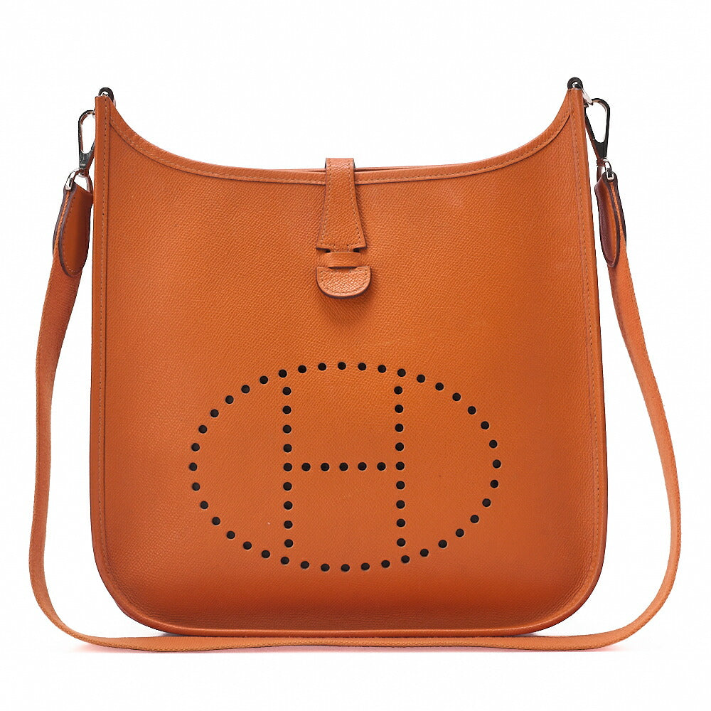 HERMES Evelyn PM Shoulder Bag Epson Orange Silver-Tone Hardware, Pre-Owned