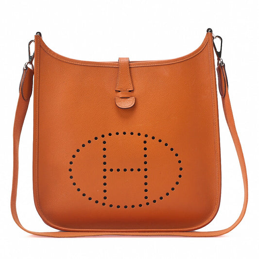 HERMES Evelyn PM Shoulder Bag Epson Orange Silver-Tone Hardware, Pre-Owned