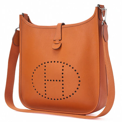 HERMES Evelyn PM Shoulder Bag Epson Orange Silver-Tone Hardware, Pre-Owned