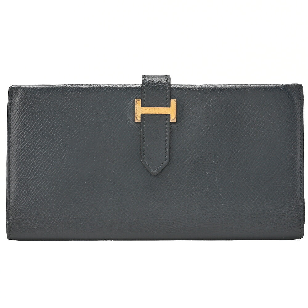 HERMES [エルメス] ベアン クラシック 二つ折り長財布 クシュベル ネイビー ゴールド金具 中古