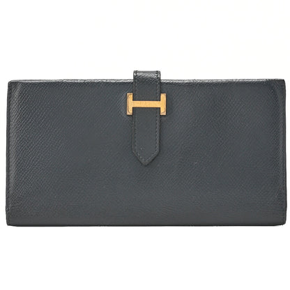 HERMES [エルメス] ベアン クラシック 二つ折り長財布 クシュベル ネイビー ゴールド金具 中古