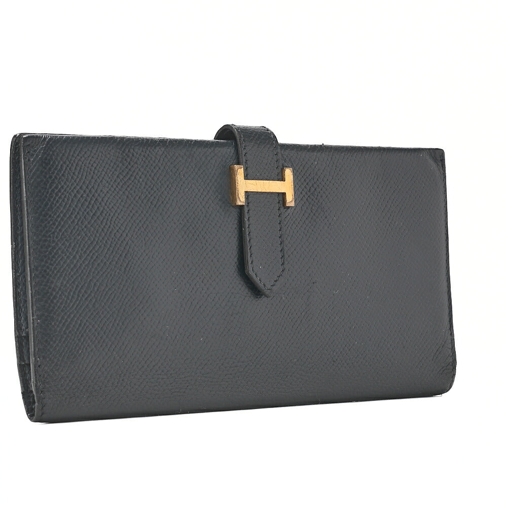 HERMES [エルメス] ベアン クラシック 二つ折り長財布 クシュベル ネイビー ゴールド金具 中古