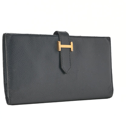HERMES [エルメス] ベアン クラシック 二つ折り長財布 クシュベル ネイビー ゴールド金具 中古