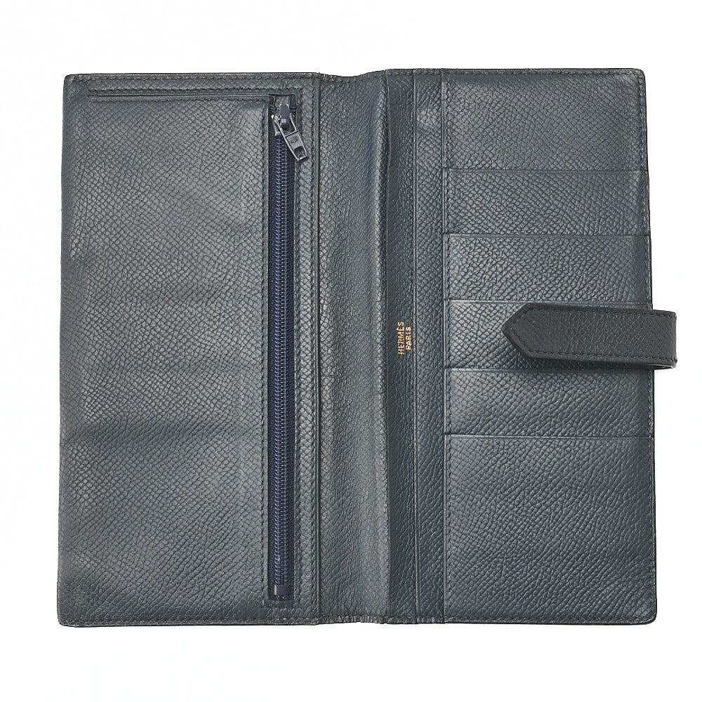 HERMES [エルメス] ベアン クラシック 二つ折り長財布 クシュベル ネイビー ゴールド金具 中古
