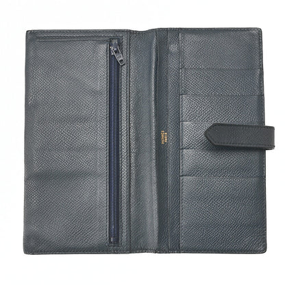 HERMES [エルメス] ベアン クラシック 二つ折り長財布 クシュベル ネイビー ゴールド金具 中古