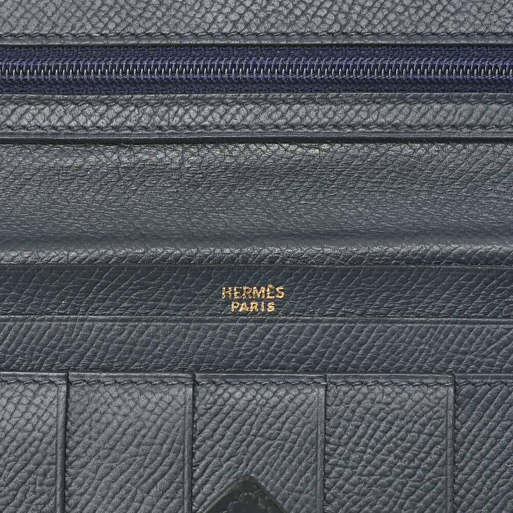 HERMES [エルメス] ベアン クラシック 二つ折り長財布 クシュベル ネイビー ゴールド金具 中古