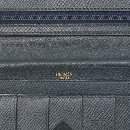 HERMES [エルメス] ベアン クラシック 二つ折り長財布 クシュベル ネイビー ゴールド金具 中古