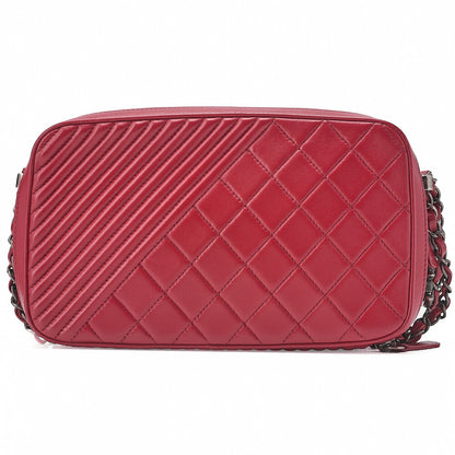 CHANEL Diagonal Stitch Matelasse Coco Charm Chain Shoulder Bag Lambskin Red Silver-Tone Hardware, Pre-Owned