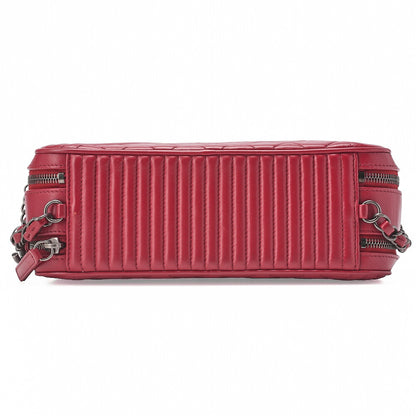 CHANEL Diagonal Stitch Matelasse Coco Charm Chain Shoulder Bag Lambskin Red Silver-Tone Hardware, Pre-Owned