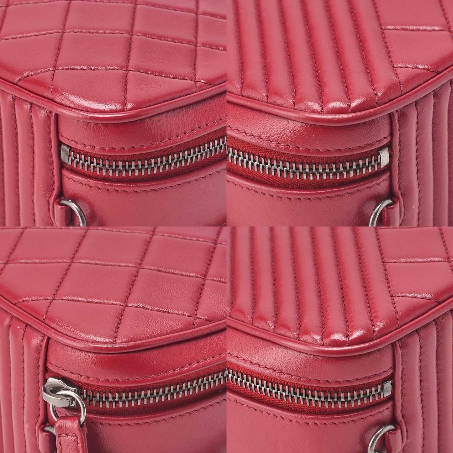 CHANEL Diagonal Stitch Matelasse Coco Charm Chain Shoulder Bag Lambskin Red Silver-Tone Hardware, Pre-Owned