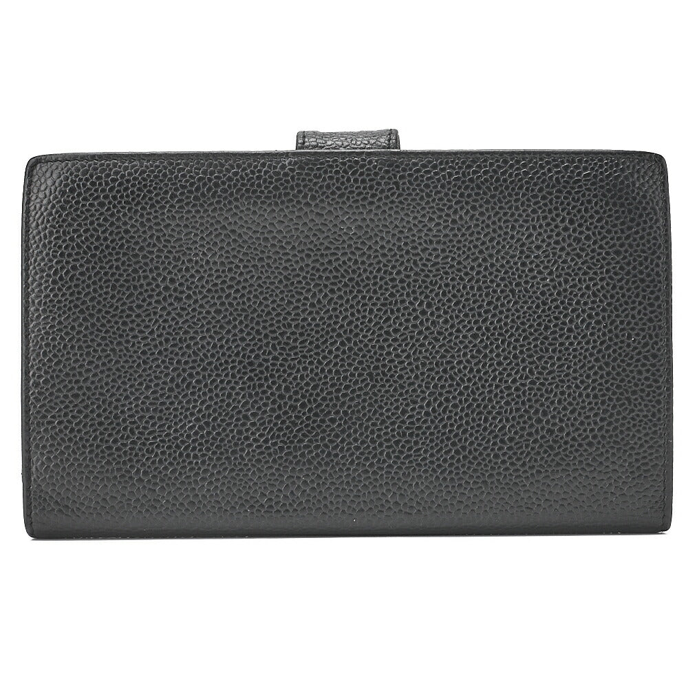 CHANEL Caviar Skin Coco Mark 2-Fold Long Wallet Black Gold-Tone Hardware, Pre-Owned