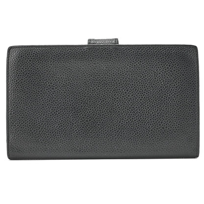 CHANEL Caviar Skin Coco Mark 2-Fold Long Wallet Black Gold-Tone Hardware, Pre-Owned
