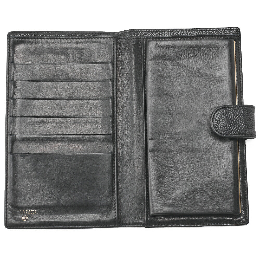 CHANEL Caviar Skin Coco Mark 2-Fold Long Wallet Black Gold-Tone Hardware, Pre-Owned