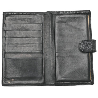 CHANEL Caviar Skin Coco Mark 2-Fold Long Wallet Black Gold-Tone Hardware, Pre-Owned
