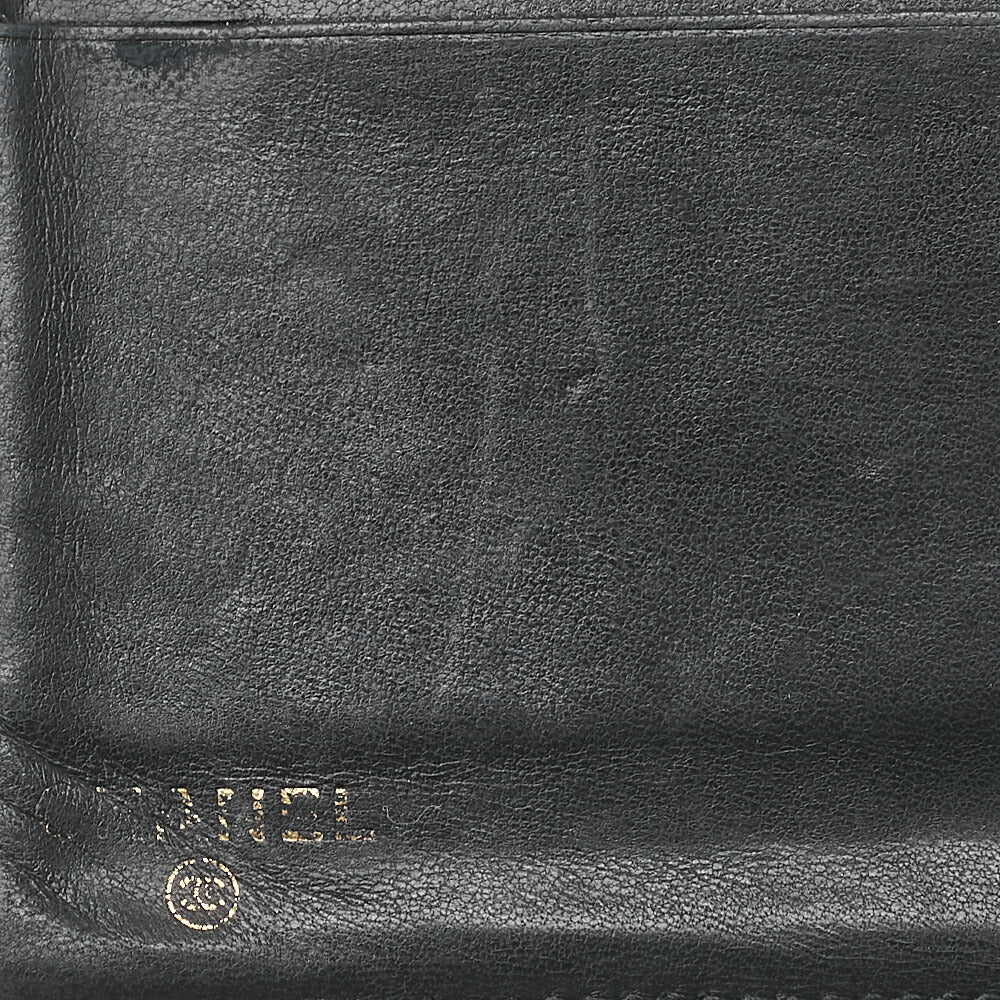 CHANEL Caviar Skin Coco Mark 2-Fold Long Wallet Black Gold-Tone Hardware, Pre-Owned