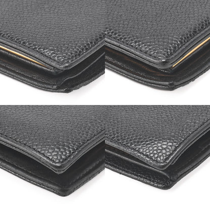 CHANEL Caviar Skin Coco Mark 2-Fold Long Wallet Black Gold-Tone Hardware, Pre-Owned