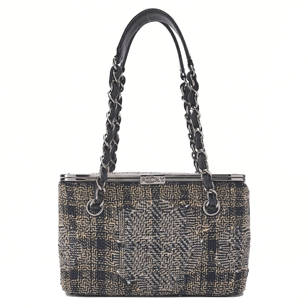 CHANEL Tweed Vanity Chain Shoulder Black x Multicolor Silver-Tone Hardware, Pre-Owned