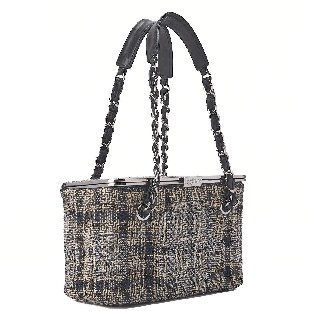 CHANEL Tweed Vanity Chain Shoulder Black x Multicolor Silver-Tone Hardware, Pre-Owned