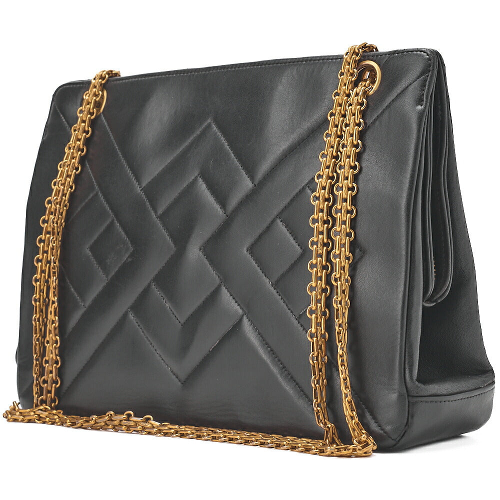 CHANEL Lambskin Diamond Stitch Grain Chain Shoulder Black Gold-Tone Hardware, Pre-Owned