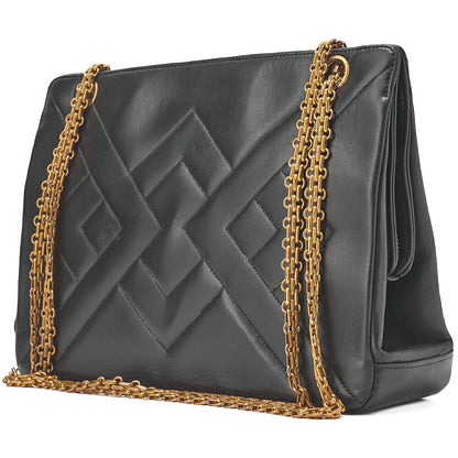 CHANEL Lambskin Diamond Stitch Grain Chain Shoulder Black Gold-Tone Hardware, Pre-Owned