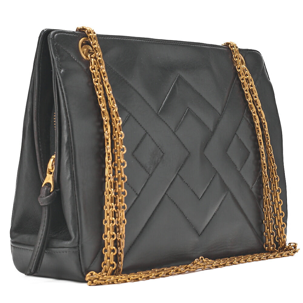 CHANEL Lambskin Diamond Stitch Grain Chain Shoulder Black Gold-Tone Hardware, Pre-Owned