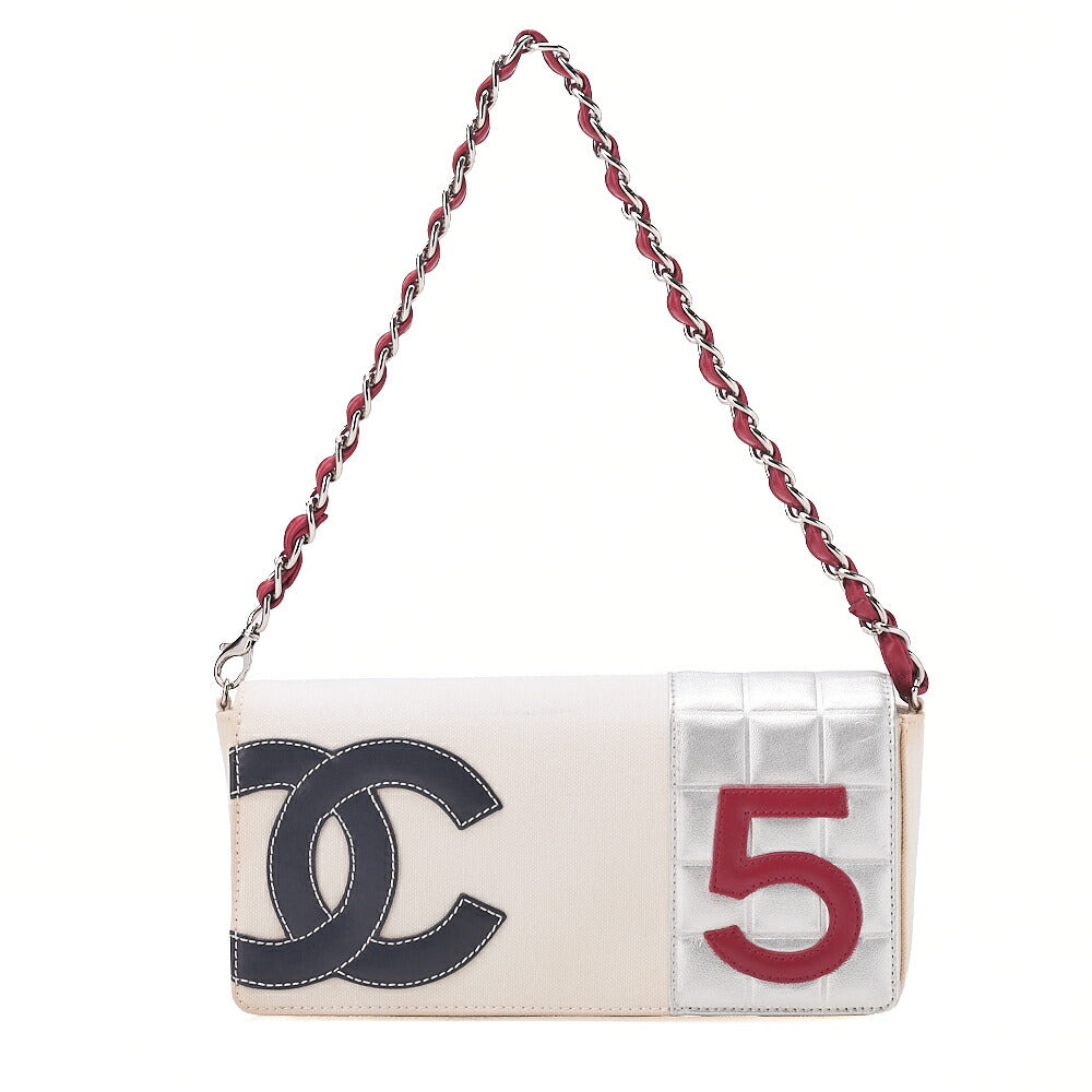 CHANEL One Shoulder Bag Sport Line NO.5 Canvas Bicolor Silver-Tone Hardware, Pre-Owned