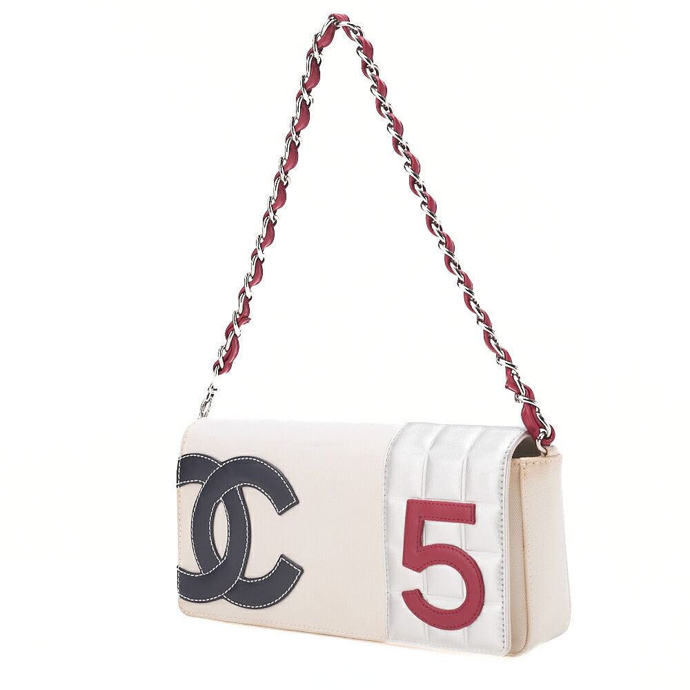 CHANEL One Shoulder Bag Sport Line NO.5 Canvas Bicolor Silver-Tone Hardware, Pre-Owned