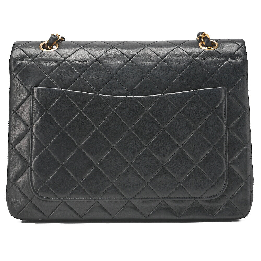 CHANEL Lambskin Matelasse W Flap 25cm Chain Shoulder Black Gold-Tone Hardware, Pre-Owned