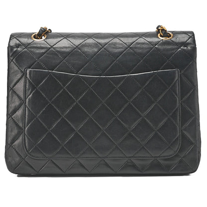 CHANEL Lambskin Matelasse W Flap 25cm Chain Shoulder Black Gold-Tone Hardware, Pre-Owned