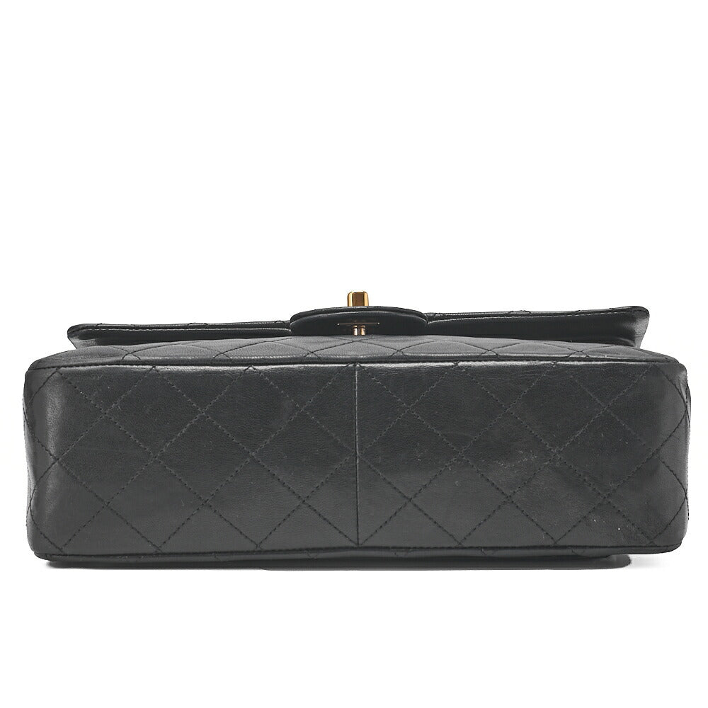 CHANEL Lambskin Matelasse W Flap 25cm Chain Shoulder Black Gold-Tone Hardware, Pre-Owned