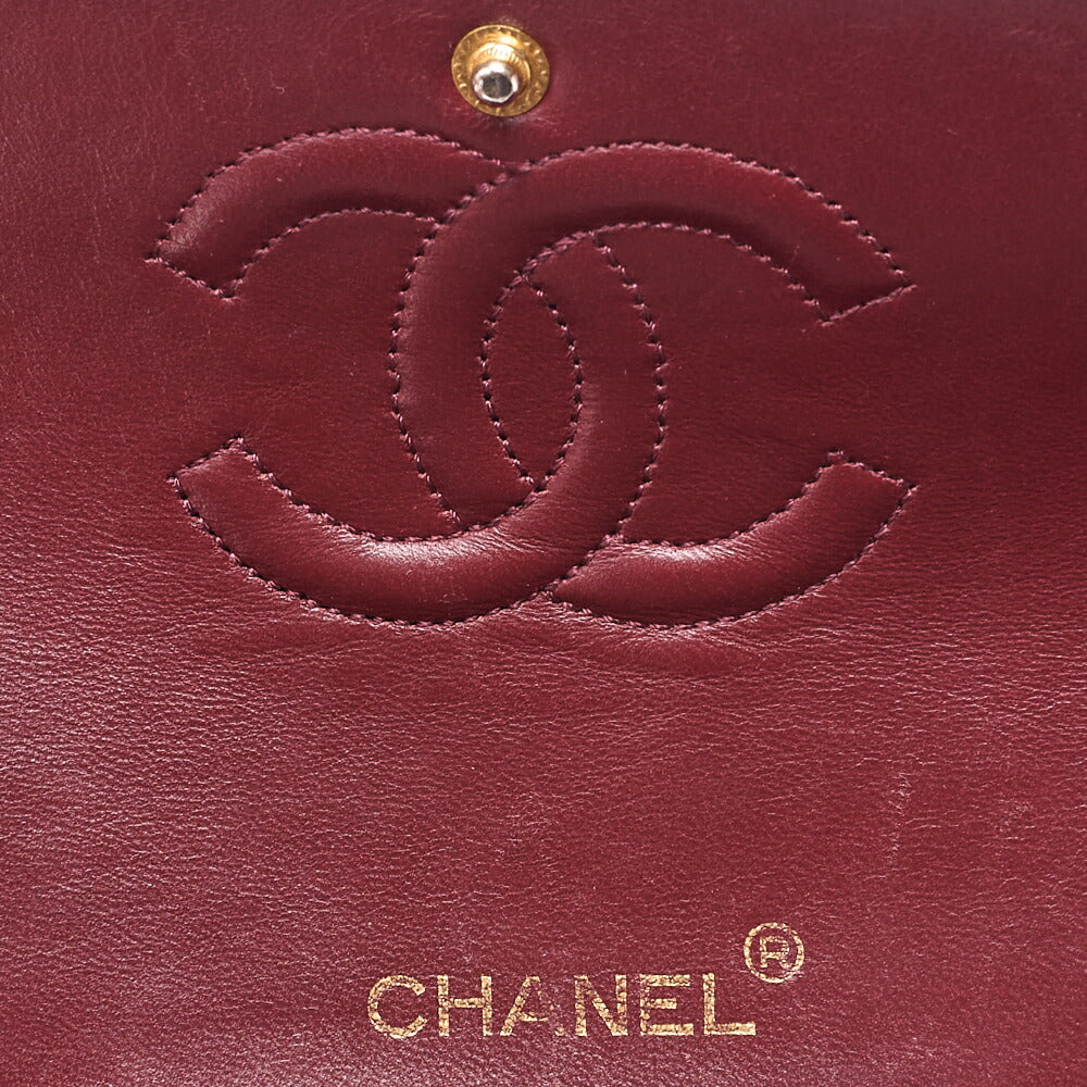 CHANEL Lambskin Matelasse W Flap 25cm Chain Shoulder Black Gold-Tone Hardware, Pre-Owned