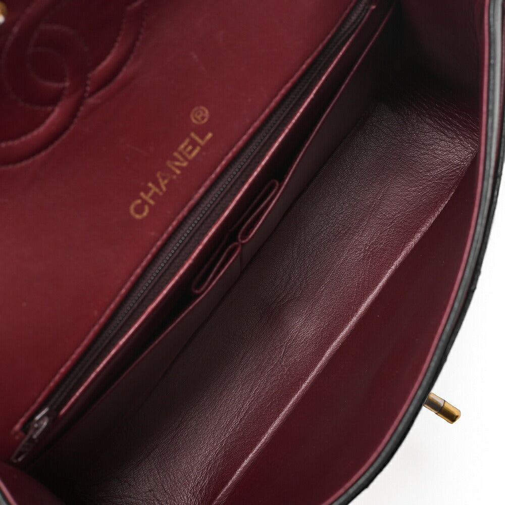 CHANEL Lambskin Matelasse W Flap 25cm Chain Shoulder Black Gold-Tone Hardware, Pre-Owned