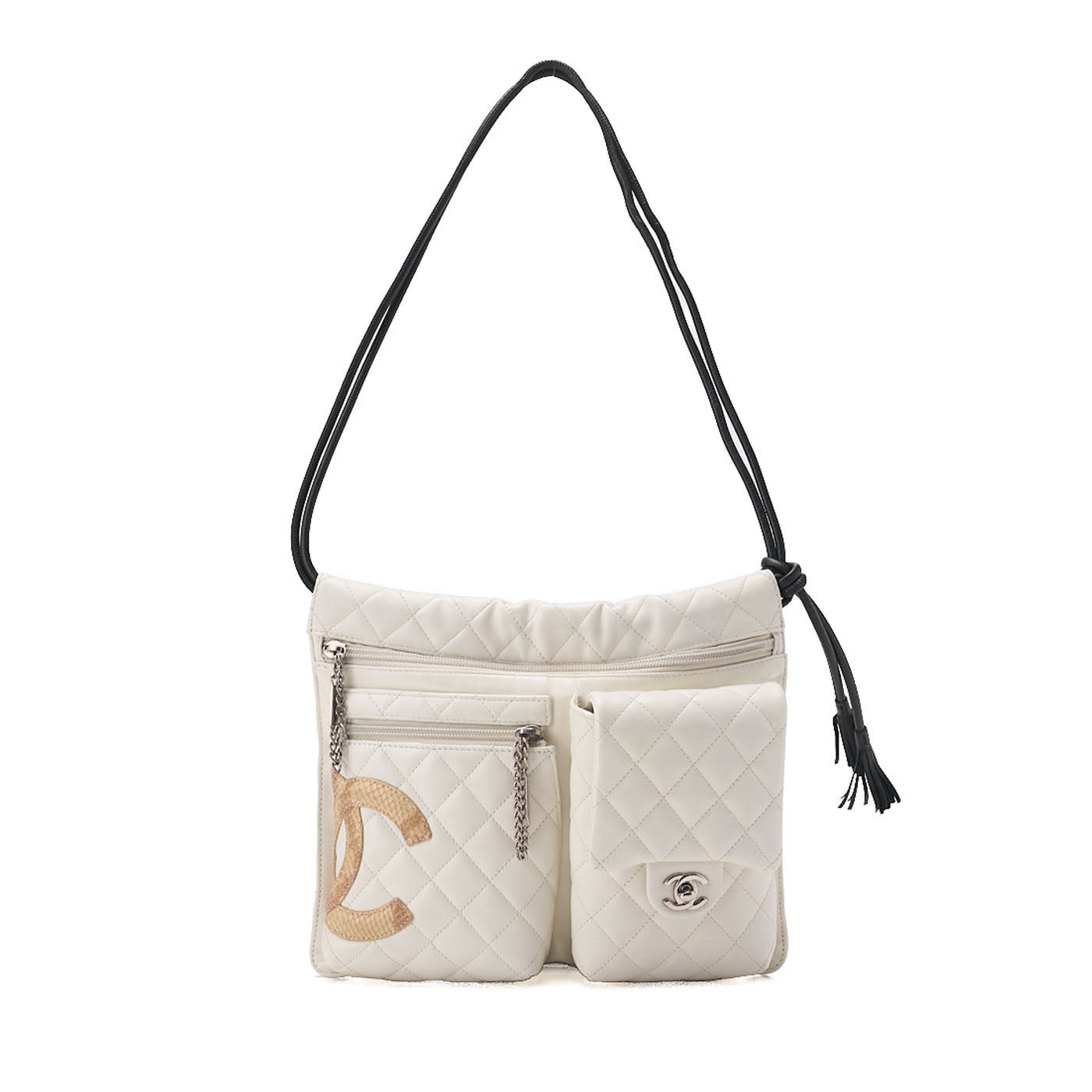 CHANEL Cambon Line Calf Leather Cambon Line White x Python Tote Bag Si ...