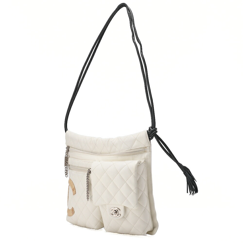 CHANEL Cambon Line Calf Leather Cambon Line White x Python Tote Bag Silver-Tone Hardware, Pre-Owned
